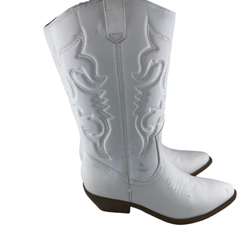 Soda White Vegan Leather Embroidered Tall Cowboy Western Boots Size 7M